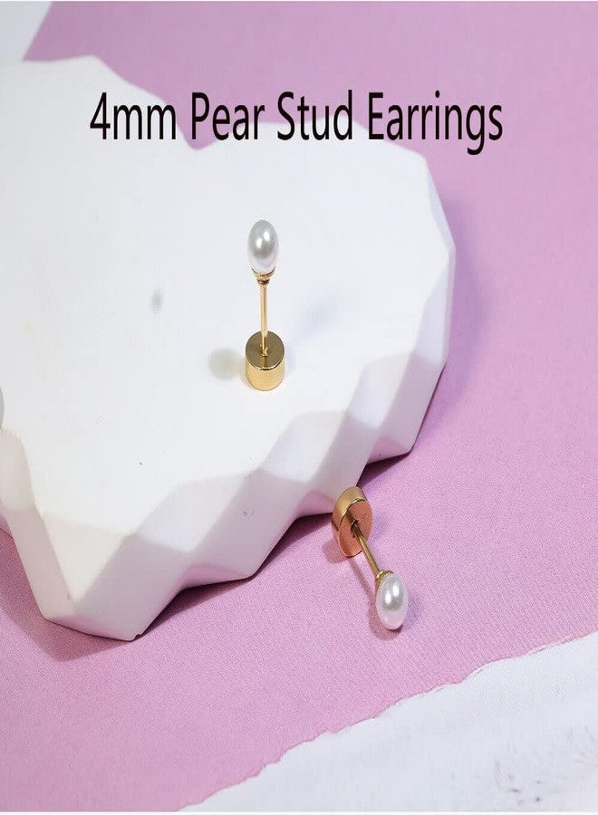 Renkovte Tiny Pearl Screw Back Stud Earrings for Women,Safety Flatback Pearl Cartilage Helix Earrings 316L Surgical Stainess Steel Jewelry Gift For Toddlers Hypoallergenic(4mm Pearl, Gold) - Image 2